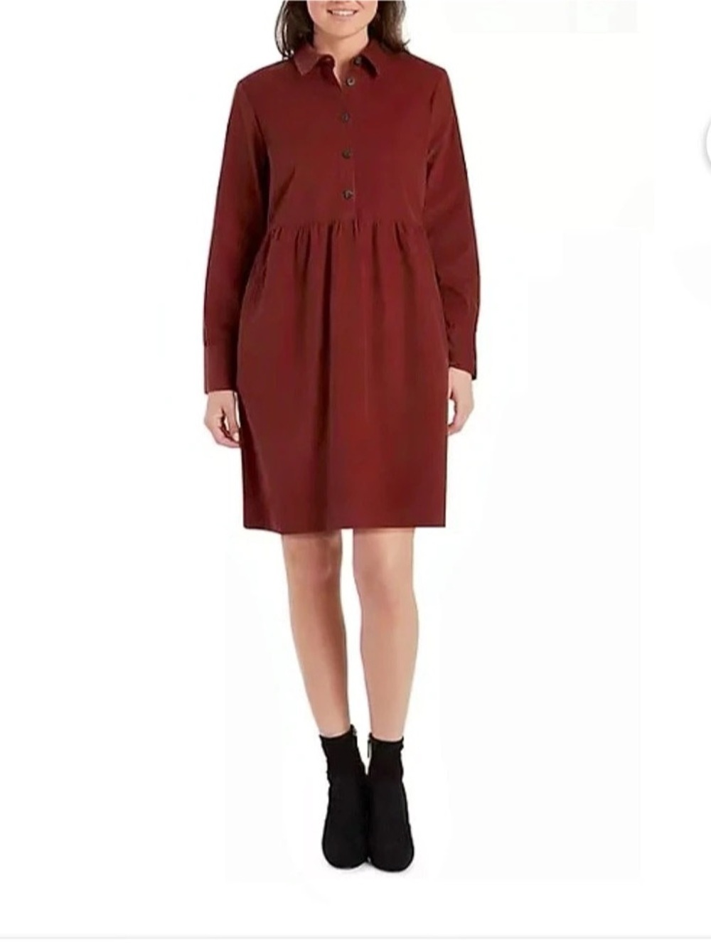 Nine West Long Sleeve Corduroy Shirt Dress Burgundy Large